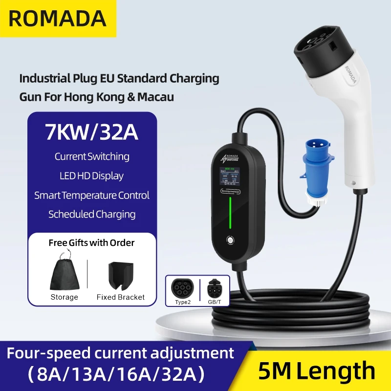 Ev Charger Adapter - ROMADA-EV Carregador Portátil para Veículos Elétricos,